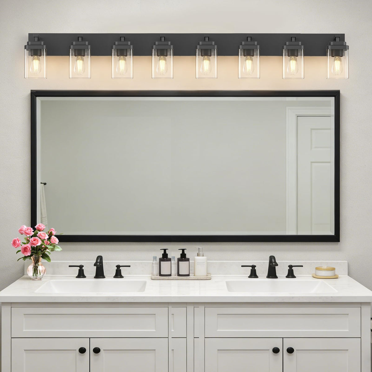 Black Bathroom Light Fixtures (Black / 8-Light, 56-inch)
