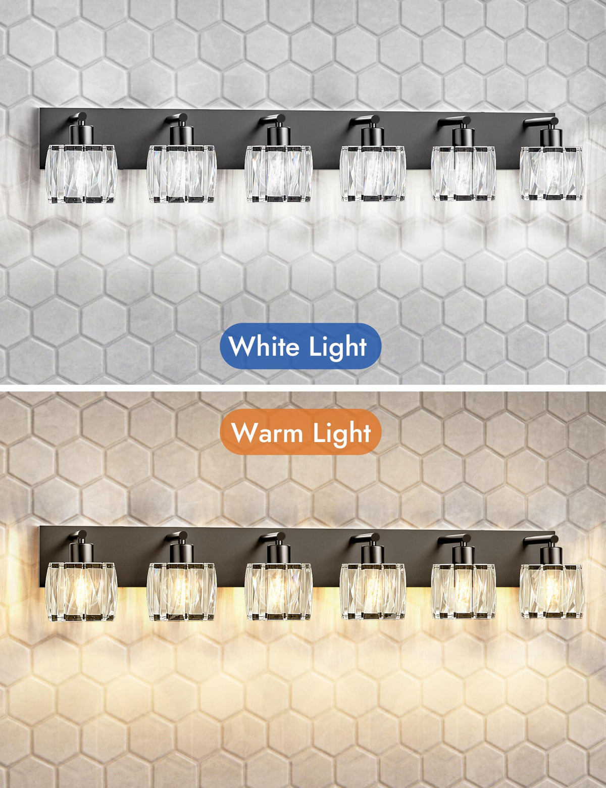 6 Light Crystal Bathroom Vanity Light Fixtures (Black-Round / 6 Light)