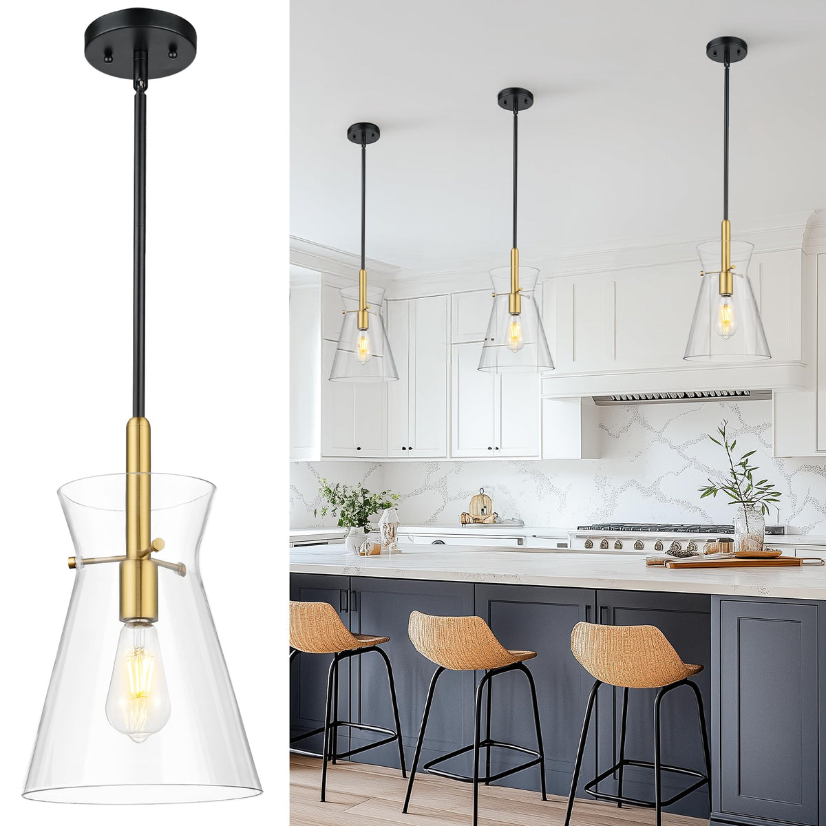 Black and Gold Pendant Light Fixtures (Black & Brushed Gold)