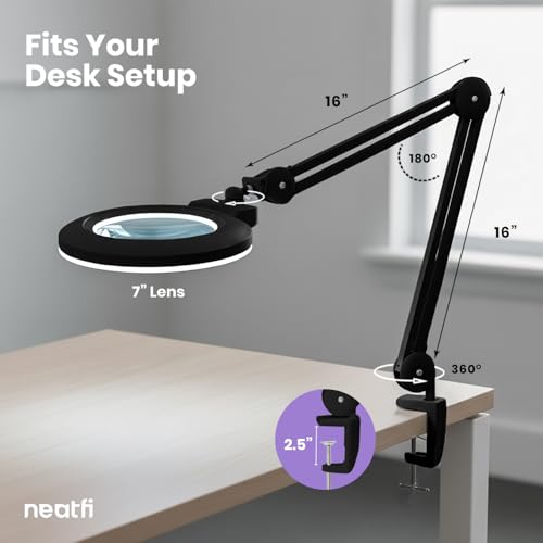 LED Magnifying Lamp (Black / 7-inch Lens, Non-CCT with Clamp)