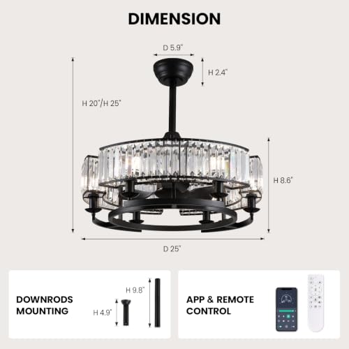 Modern Ceiling Fan with Light for Dining Living Room Bedroom Kitchen