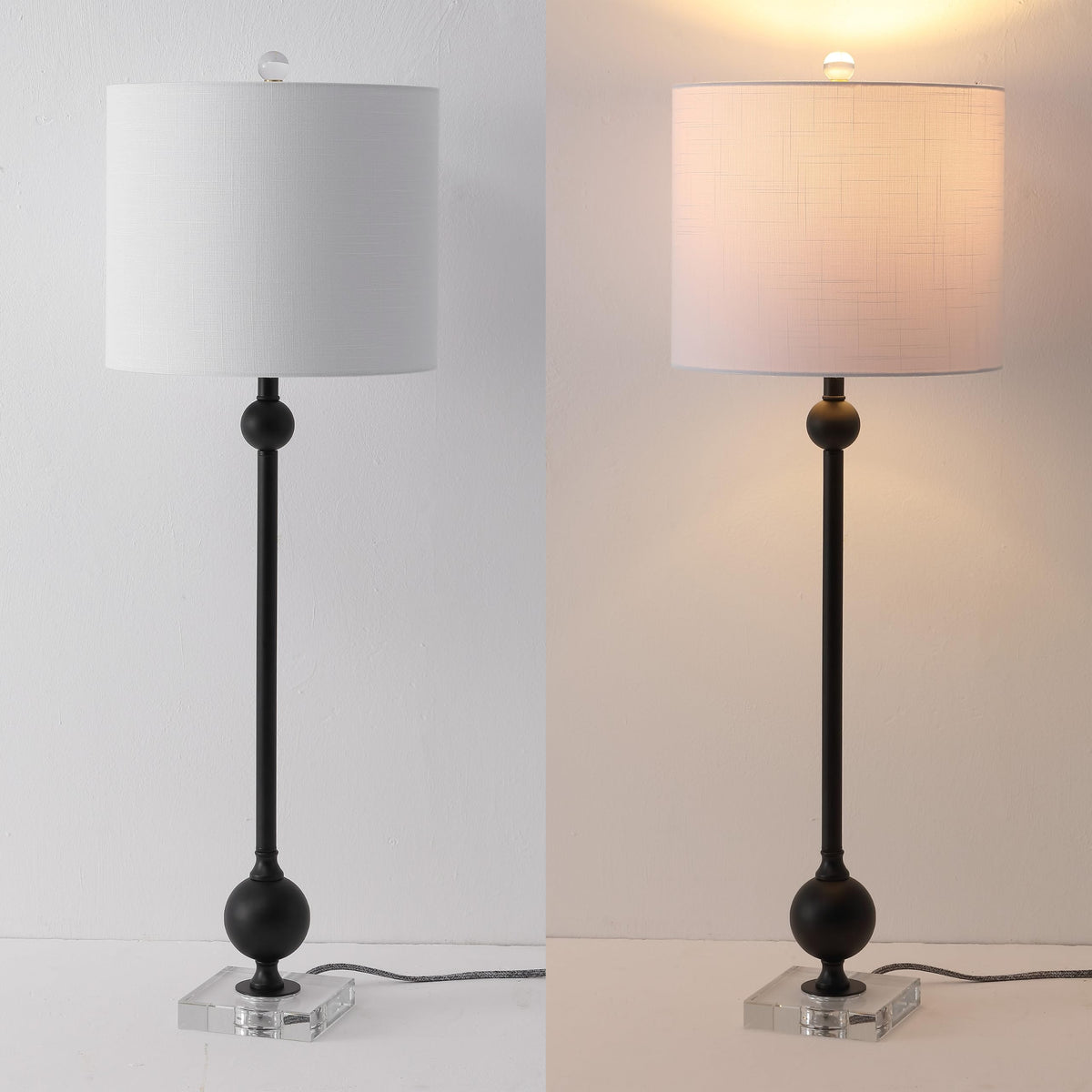 Hollis 34.8" Crystal Candlestick Table Lamps (Black/Clear)