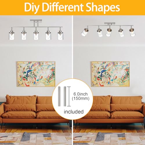 5 Light Brushed Nickel Track Lighting Fixture for Ceiling Mounting Bathroom Vanity Wall Scones with Rotatable Spotlight (Brushed Nickel / 5 Light)