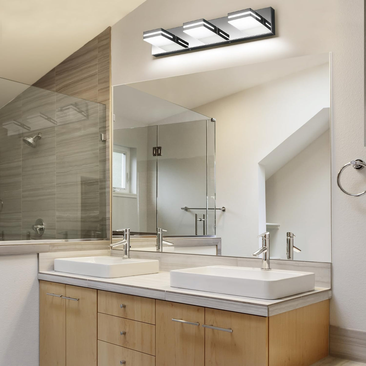 LED Modern Bathroom Vanity Light Fixtures (3-Light, 24-Inch / Chrome, 100%-0% White)