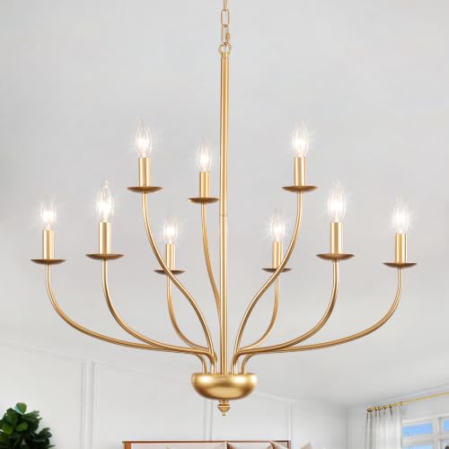 9 Light Gold Chandelier for Dining Room Light Fixtures (Gold / 9-Light 30")