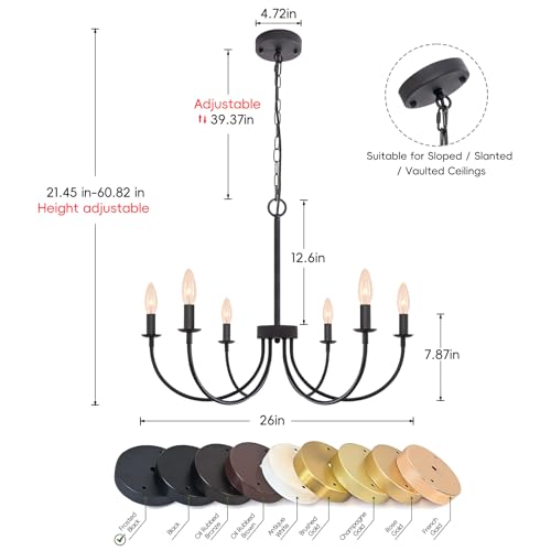 6 Light Black Farmhouse Chandelier (Frosted Black / 6 Light)
