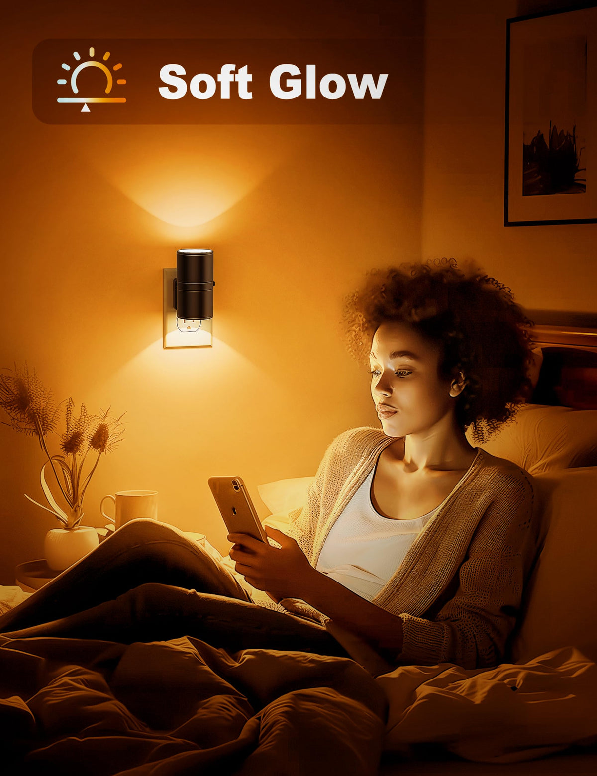 Amber Night Lights Plug into Wall (Black)