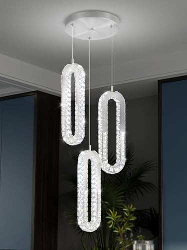 3 Light Modern Pendant Light Crystal Ring Chandelier Silver LED Pendant Lighting Fixture for Dining Room Kitchen Living Room Foyer Hallway Bedroom (Silver / 3 Rings (New))