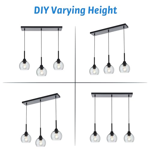 3 Light Linear Island Lights with Striped Swirl Globe Glass (Transparent / 3-Light-Straight Bar)