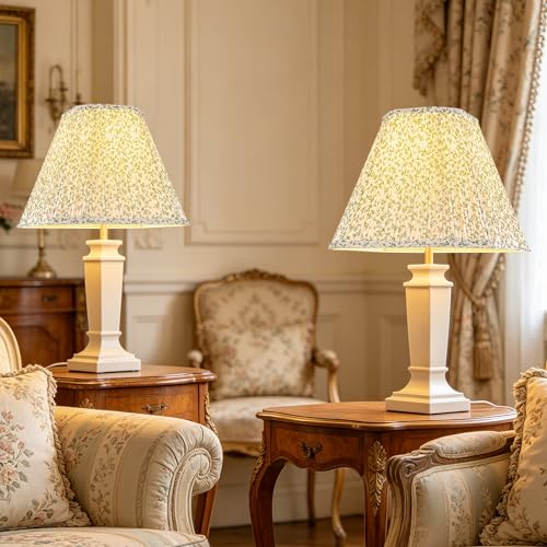 Lamp Shades Green Floral Set of 2 6.5"×13"×10.5" Bell Shade (White-2 Pack / 6.5*13*10.5in)