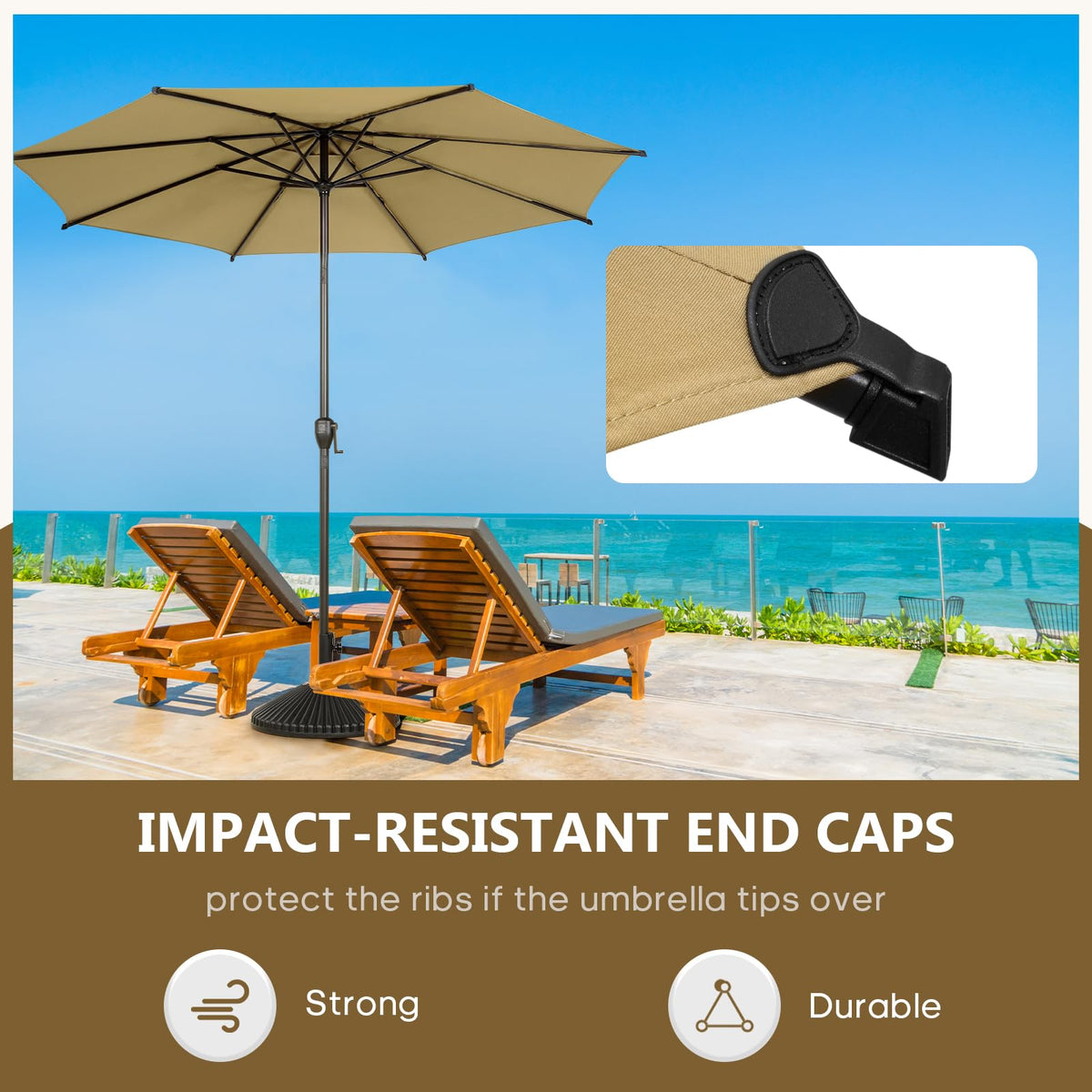 11FT Lyon Outdoor Patio Umbrella Outdoor Table Umbrella with Push Button Tilt and Crank Market Umbrella 8 Sturdy Ribs UV Protection Waterproof for Garden Deck Backyard Pool Tan (11 FT(8 Ribs) / Tan)
