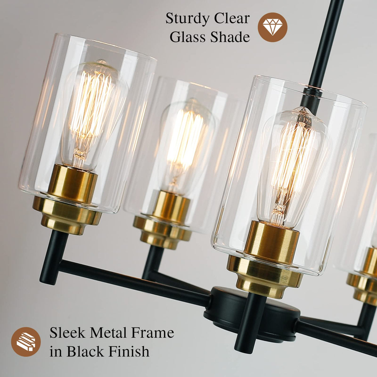 D19.8" Chandelier for Dining Room (Black & Gold / 5-Light D19.8")