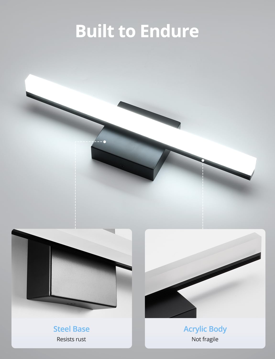 Black Bathroom Light Fixtures Over Mirror Lighting Gentle (6000K-Not Dimmable / 16inch)