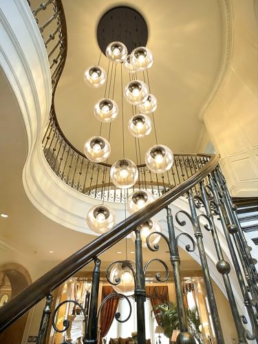 15 Light Black Chandelier with Globe Glass Dimmable Ceiling Light Glass Pendant Light for Kitchen Island (Black-Clear / Globe 15-Light)
