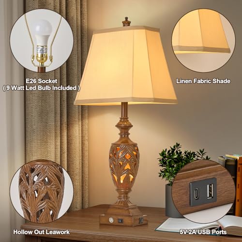 29.5" Touch Control Traditional Table Lamp Set of 2 with USB A+C (Bronze / Large)