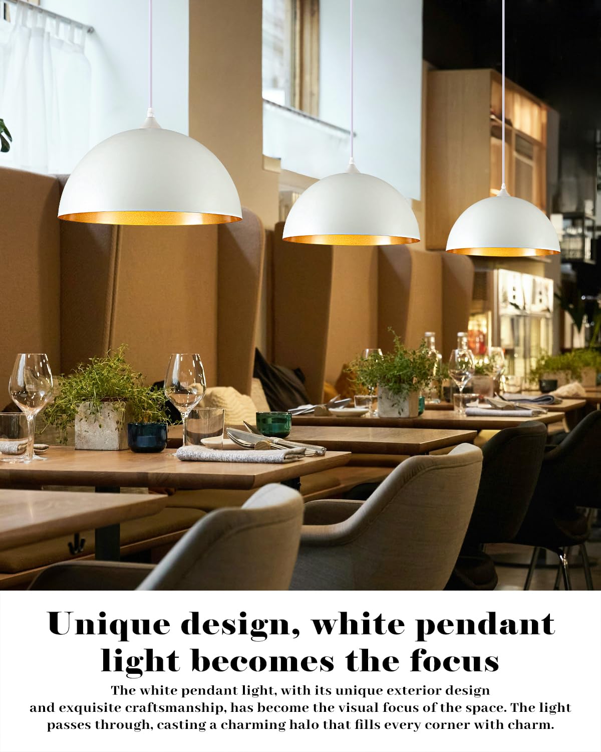 White and Gold Dome Pendant Light (White+Gold / 16"x2)