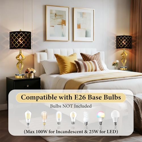 28.5’’ Gold Modern Sculptural Bedside Table Lamps Set of 2 for Living Room (Black)