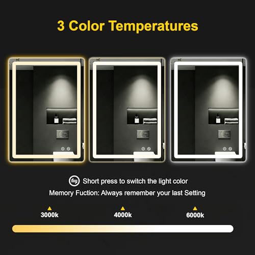 LED Bathroom Mirror with Lights (3 Light Modes / 32"L x 24"W)