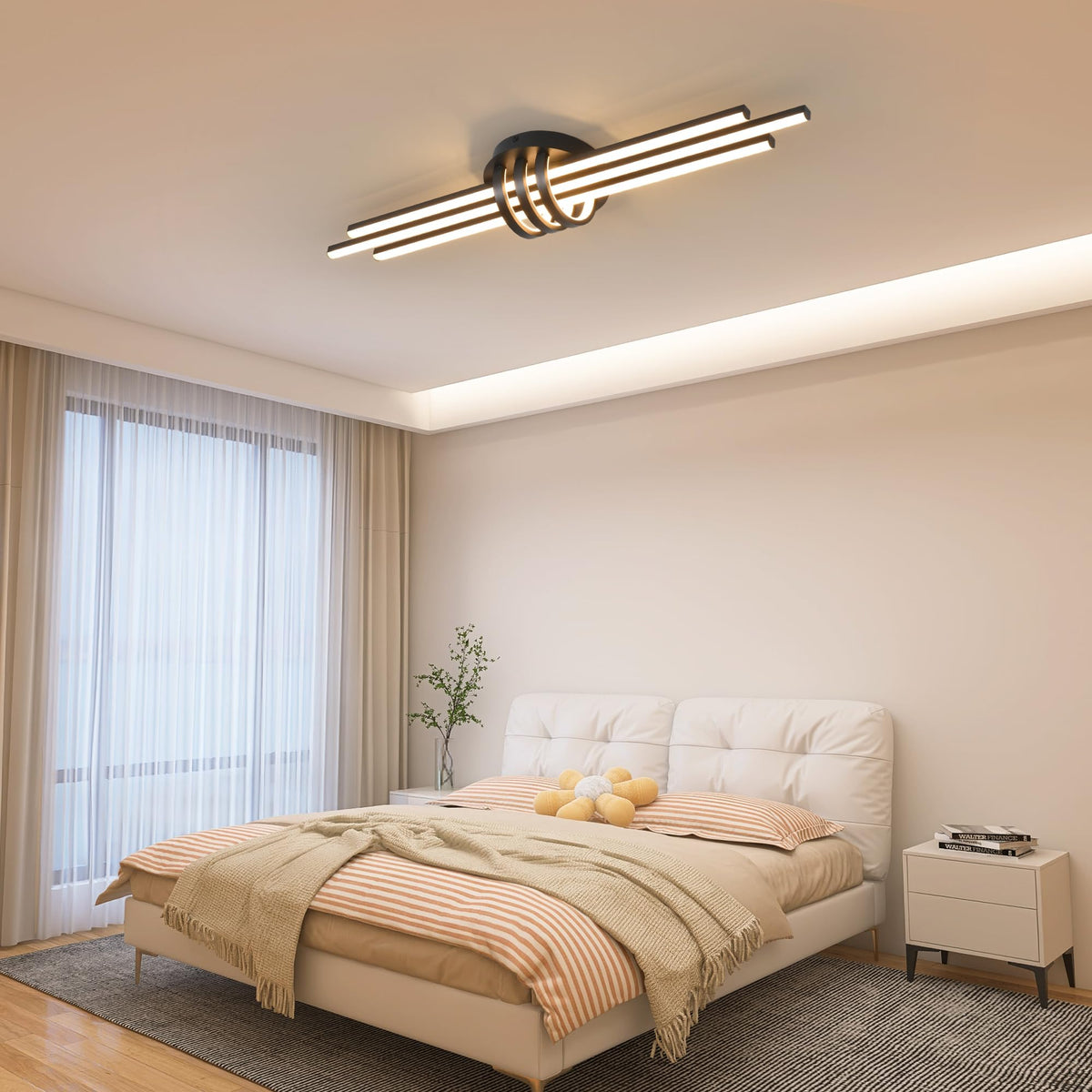 39In Modern Dimmable Linear LED Ceiling Light with Remote (Black)