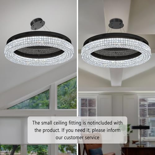 40'' Crystal Chandelier Light Fixture Large Chandelier for Living Room Crystal Flat Mounted Ceiling Lights Dining Room Bedroom Dimmable 2700 (Black / Dia 40inch)