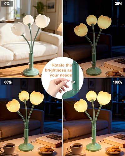 Flower Green Table Lamp Dimmable 3 Bulbs Included Gift for Nursery (12-Green-Flower-3U)