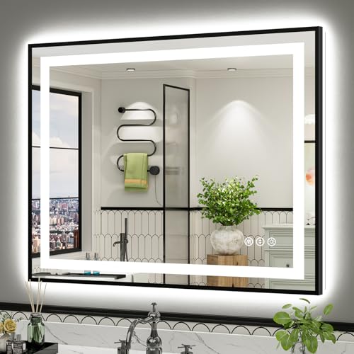 44x36 Inch LED Bathroom Mirror with Black Frame (Backlit+front Lit With Black Frame / 44"L x 36"W)