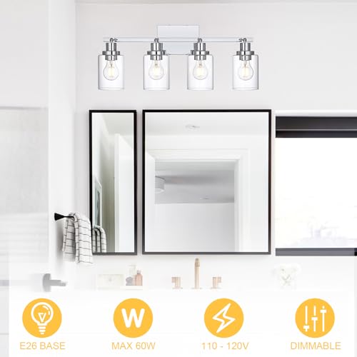 4 Light Track Lighting Kit Ceiling Kitchen Track Lighting Fixtures Chrome Bathroom Vanity Wall Lights with Clear Glass Multi (Chrome / 4-Light)