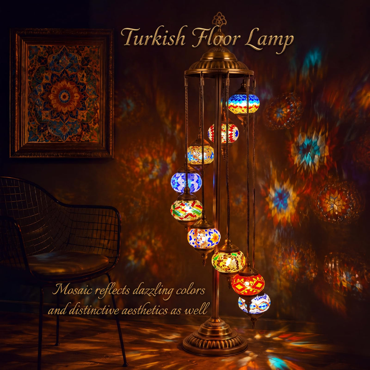 Turkish Mosaic Floor Lamp Moroccan Lamps (9 Globes Style)