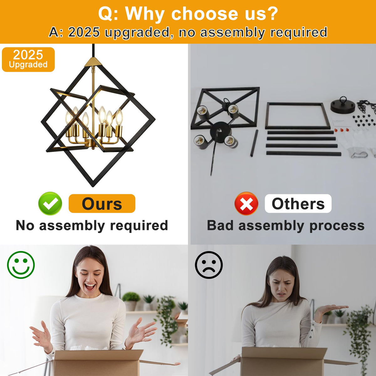 24" Modern Black and Gold Chandelier (Black and Gold-24"(No Assembly Required) / 6-Light)