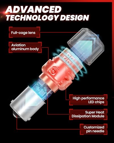 1156 LED Bulb Red Brake Tail Light with Projector Lens 7506 BA15S (Red / 1156)