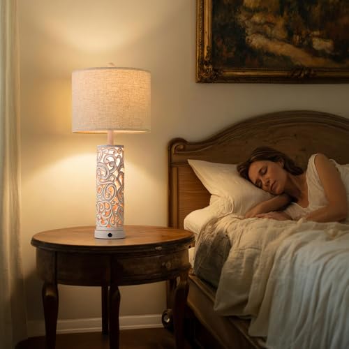 Bedside Table Lamps Set of 2 with Night Light & Top Light