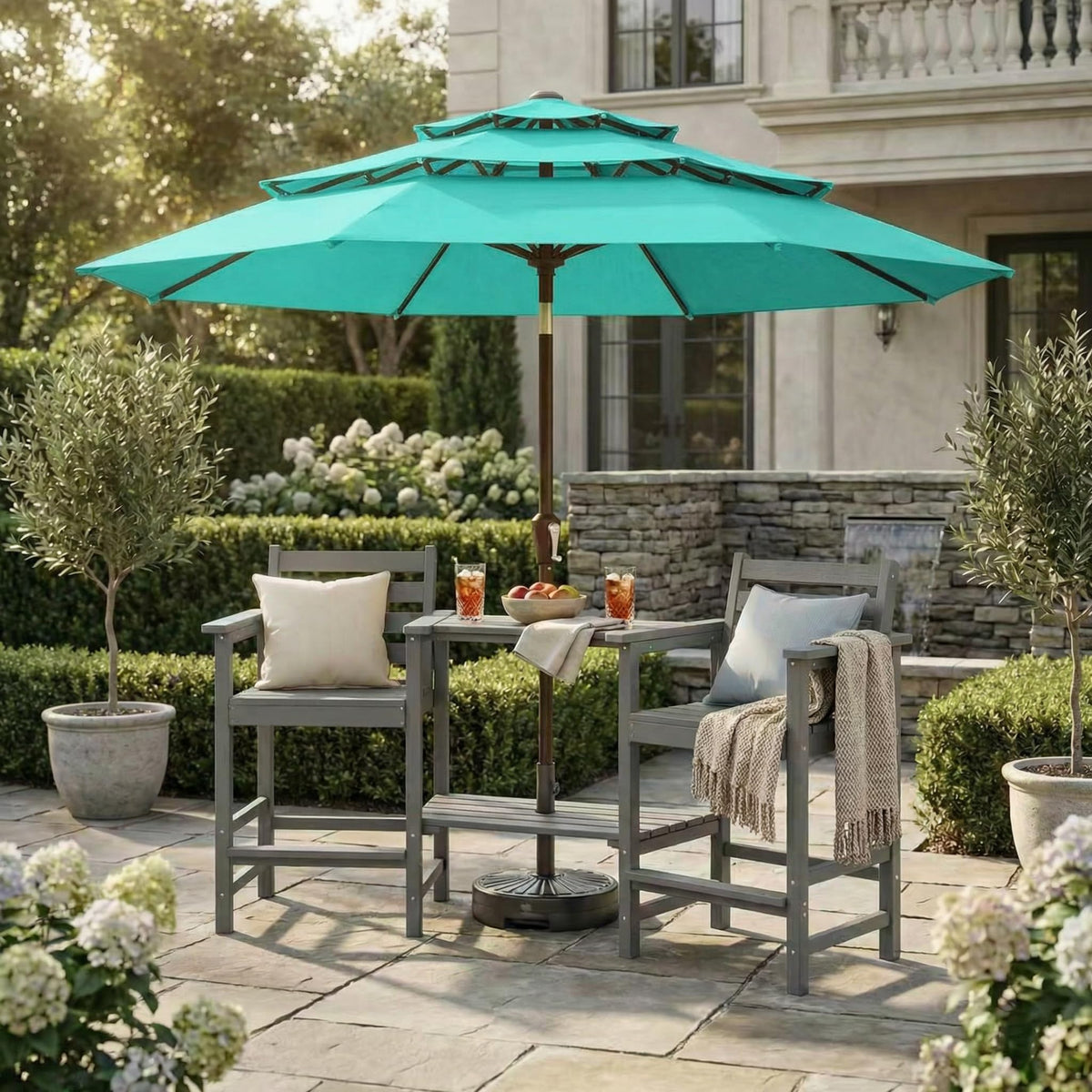 9ft 3 Tier Patio Umbrella (Tiffany blue / 9 FT)