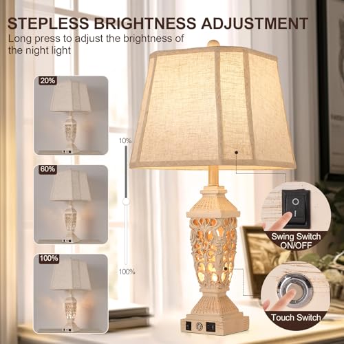 27.5" Touch Control Traditional Table Lamp Set of 2 with USB A+C (Wash White / 27.5")