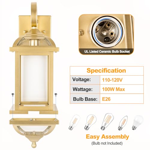 18” Gold Light Fixtures Outdoor Brass Porch Lights (Gorgeous Golden / Without Sensor)