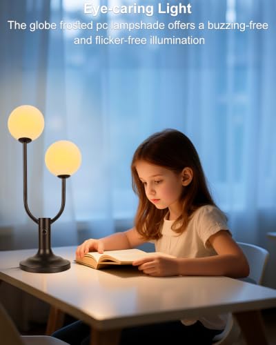 Black Globe Table Lamp for Bedroom Gift G9 Bulbs Included Dimmable (10-Black-Globe-2U)
