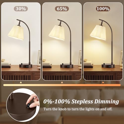 Table Lamps Set of 2 (reddish-brown base + beige shade)
