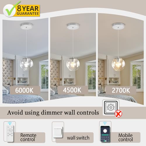 1 Light Globe Pendant Light for Kitchen Island Silver Pendant Light Fixtures with Clear Glass Globe Hanging Lights for Bedroom (Silver-Clear / Globe 1-Light)