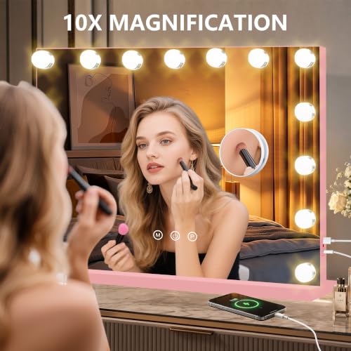 Vanity Mirror with Lights (Pink / 23"L x 18"W)