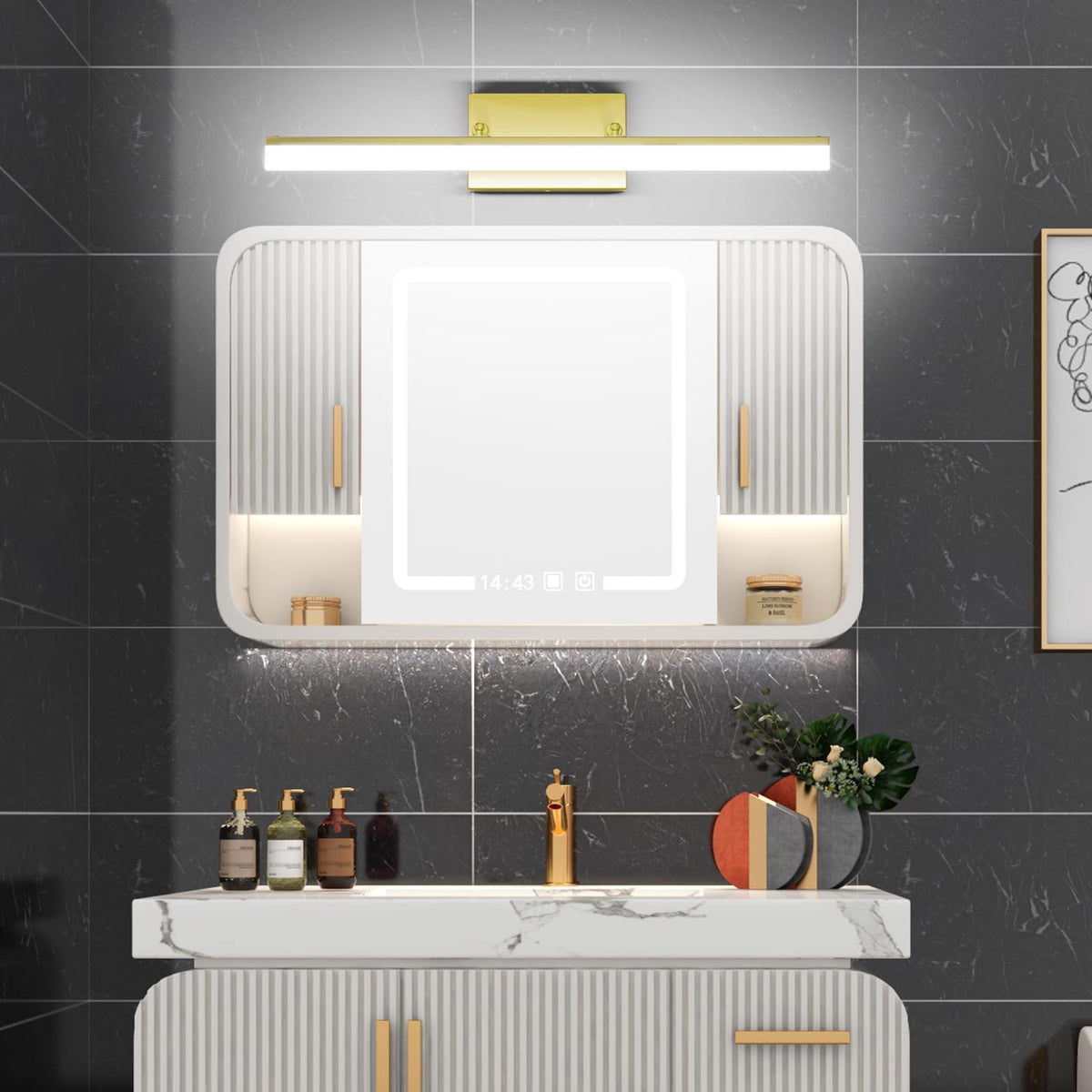 Bathroom Vanity Light Brushed Gold Modern LED Vanity Lighting Over Mirror 24inch Adjustable Gold Wall Light for Bathroom (Brushed Gold / 23.6 in)