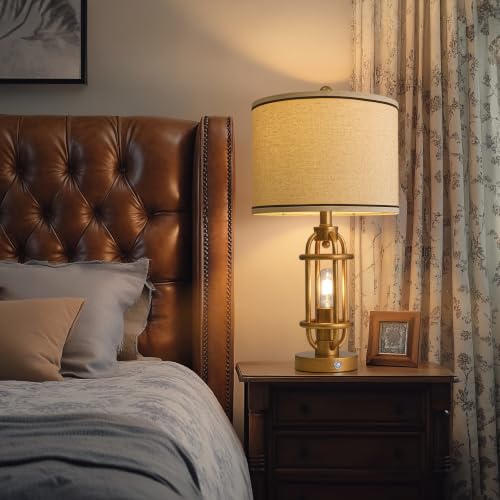 23.75'' Table Lamps Set of 2 for Living Room Bedroom Industrial Farmhouse Metal Touch Lamps with USB A+C Ports (23.75'' Antique Gold - Set of 2)