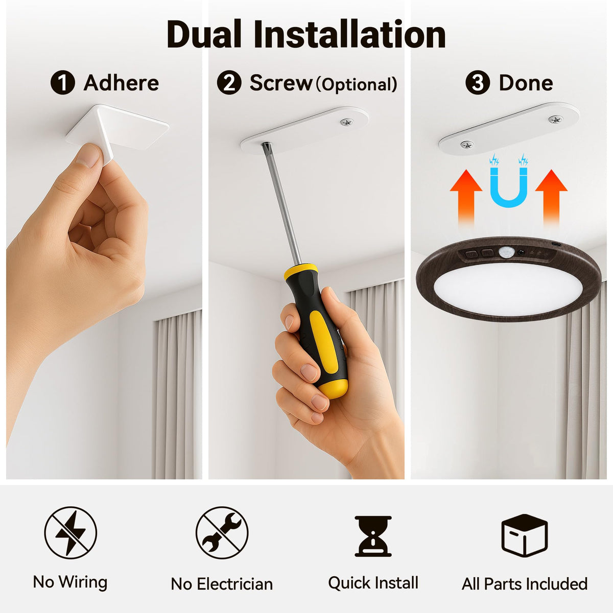 Wireless Rechargeable Ceiling Light with Remote (Dark Wood / 6 Packs)