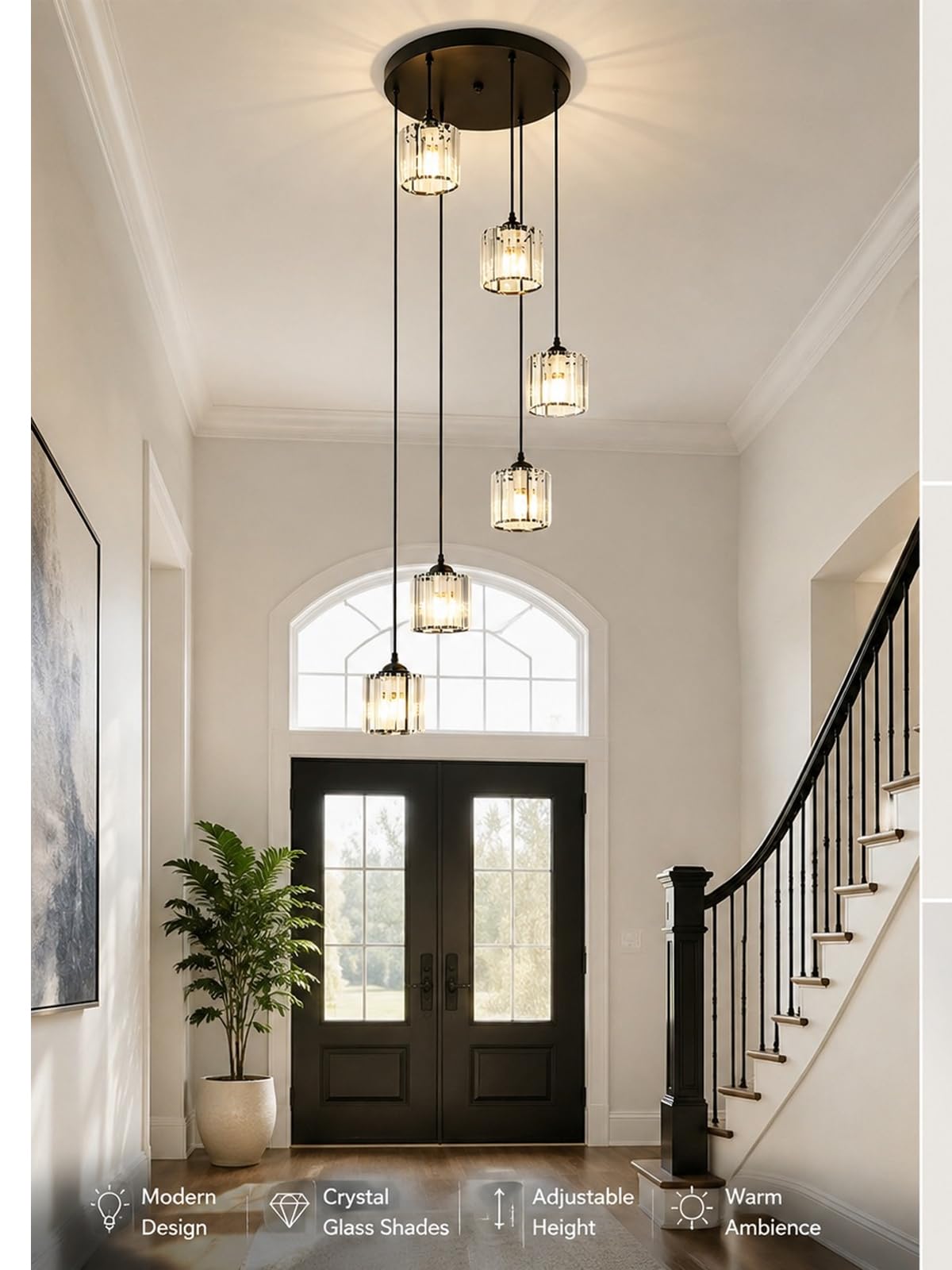 Modern High Ceiling Chandelier 6 Lights Black Chandelier for Entryway 180cm (6 lights)