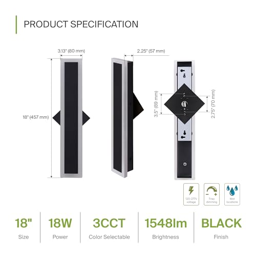 18" LED Linear Wall Sconce 2 Pack (Black)