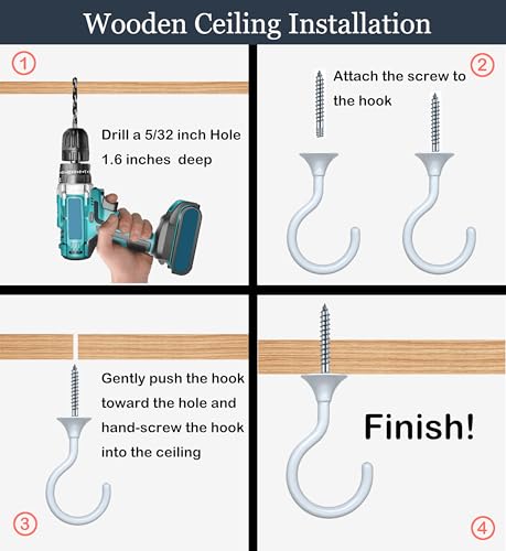 Heavy Duty Ceiling Hooks for Hanging Plants 2 Pack (White)