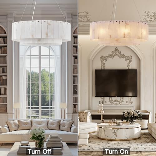 Alabaster Chandeliers D23in Round Chandeliers for Dining Room Small Chandelier Light Fixture for Kitchen Living Room Foyer Entryway Hallway (1-Gold-23in / 23 in)