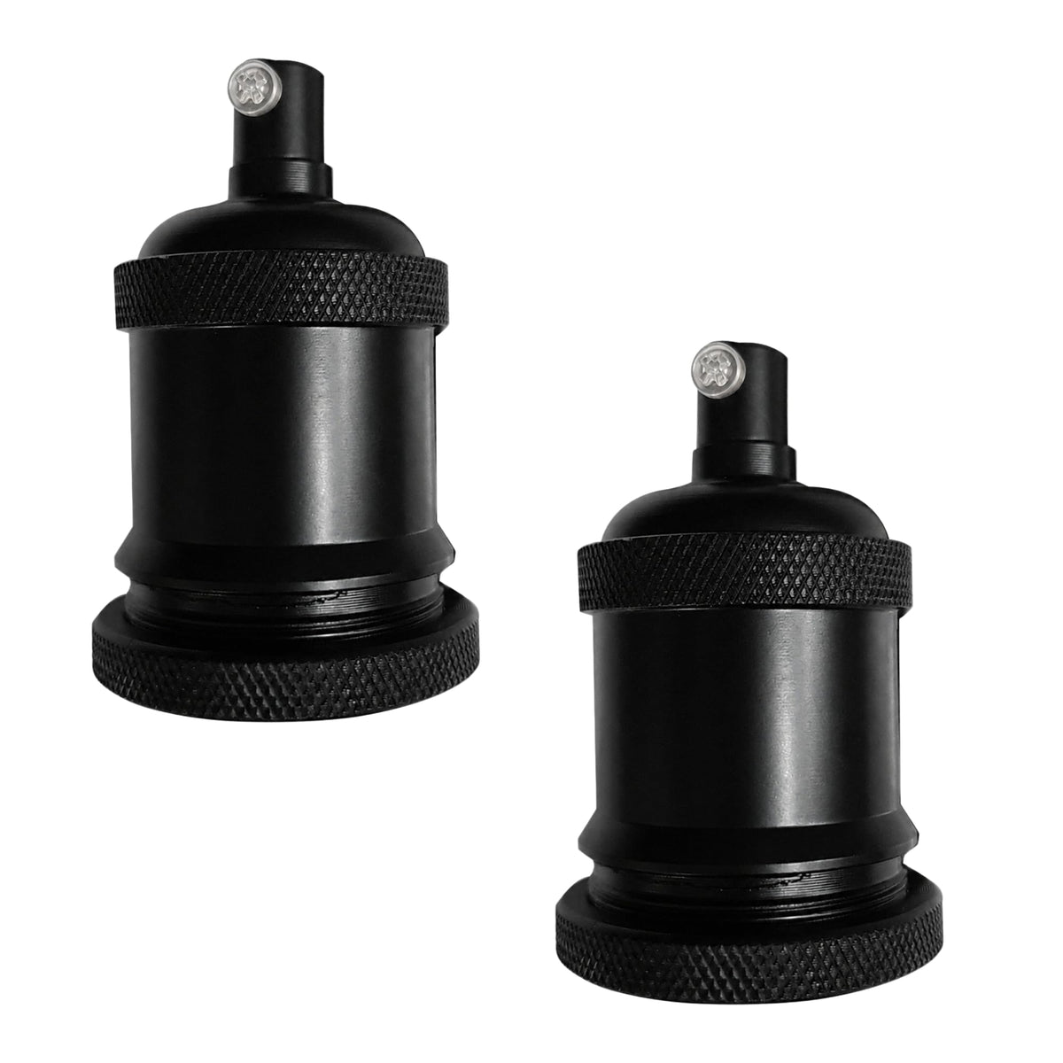 E26 Lamp Holder Socket Black Metal Vintage Edison Bulb Holder IP20 Hardwired Medium Base Fitting for Pendant Wall Table Lamps DIY Indoor Lighting (Black 2 Pack)