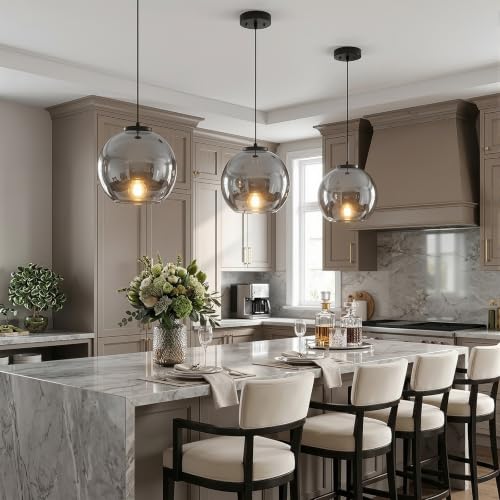 Mirror Smoke Gray Glass Pendant Lights Kitchen Island (Mirror Smoke Gray(7.87 in) / 3-Pack)