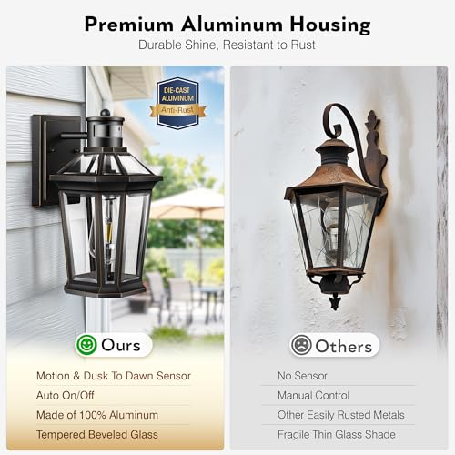 Motion Sensor Outdoor Wall Lantern (Black(Gold Trim) / Standard 1-Pack)