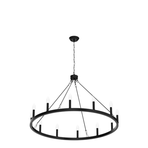 Black Wagon Wheel Chandelier 38 inch (Black-12 lights)
