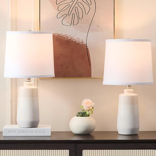 20.5" Ceramic Nightstand Lamps Set of 2 for Bedroom (WH-S)